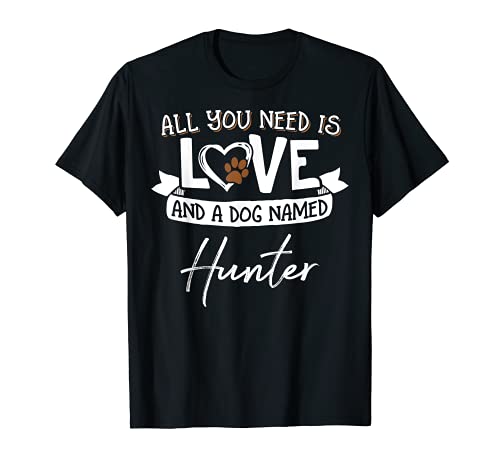 Cute Dog Named Hunter Design for Women and Men T-Shirt, Black