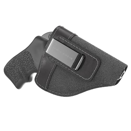 Made in USA Suede Leather Revolver Holster - Fits .38 Special & J Frame Revolvers Including Ruger LCR, Rock Island, Rossi, S&W 442 642 Airweight, Taurus & Charter | Reinforced Black Left Hand'