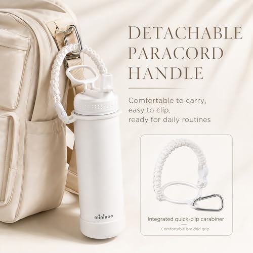 Image of mininoo 24 oz Insulated Stainless Steel Water Bottle with Straw, White