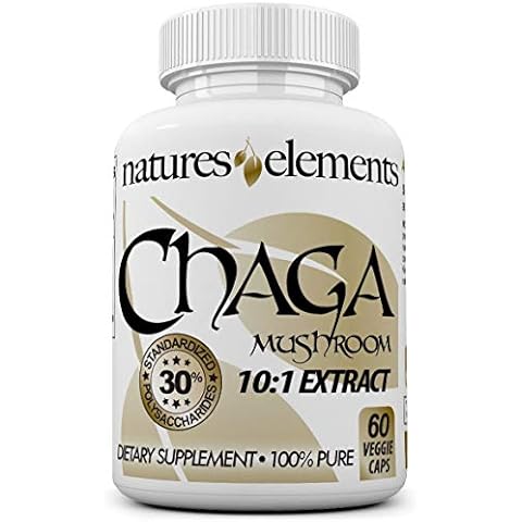 Chaga Mushroom for Immune Support - Standardized 10:1 Chaga Extract - 30% Polysaccharides - 1 Month Supply - 500mg Veggie Caps Cover