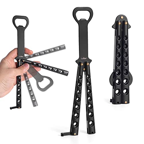 Caliber Gourmet Butterfly Knife Bottle Opener, Cool Balisong Style Multitool with Switchblade Trainer, Beer & Bottle Opener, Bartender Supplies, Black – Perfect for Bar Key Tool, Tactical Bottle