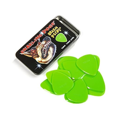 D'Andrea Snarling Dog Brain Nylon Guitar Picks 12 Pack with Tin Box (Green, 0.53mm)