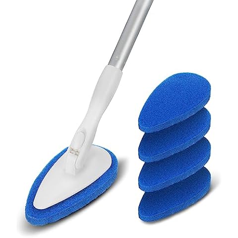 Qaestfy Shower Bathtub Tub Tile Scrubber Cleaning Brush with 51'' Handle, 5 Non-Scratch Scouring Pads, Adjustable Long Handled Scrub Brush for Cleaning Shower Bathroom Vessel Sinks Toilet Wall Floor Cover