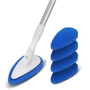 Qaestfy Shower Bathtub Tub Tile Scrubber Cleaning Brush with 51” Handle, 5 Non-Scratch Scouring Pads, Adjustable Long Handled Scrub Brush for Cleaning Shower Bathroom Vessel Sinks Toilet Wall Floor