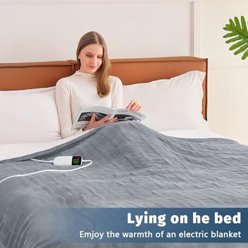 BOMOVA Heated Electric Blanket Twin - 62" x 84" Heating Blanket with 10 Heating Levels & 8 Hours Auto Off, Warm Flannel Blanket with Over-Heat Protection, for Women, ETL & FCC Certified