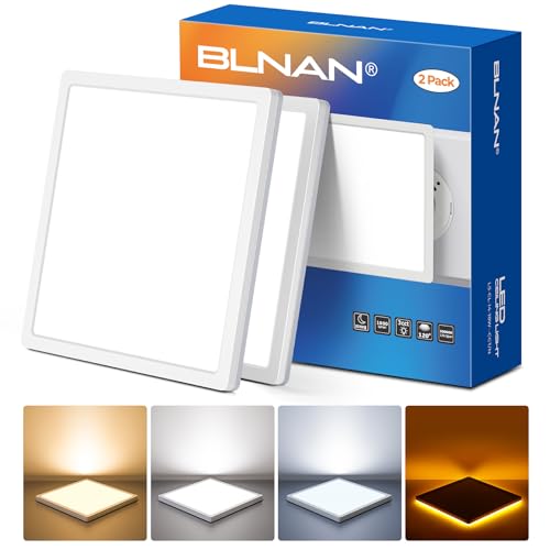 BLNAN 2Pack LED Ceiling Light, 18W 1800LM Ceiling Lamp, 4W Warm Night Light, 3000K/4000K/5000K Ceiling Light for Bedroom Kitchen Balcony Basement Bathroom Hallway, Square White 22CM