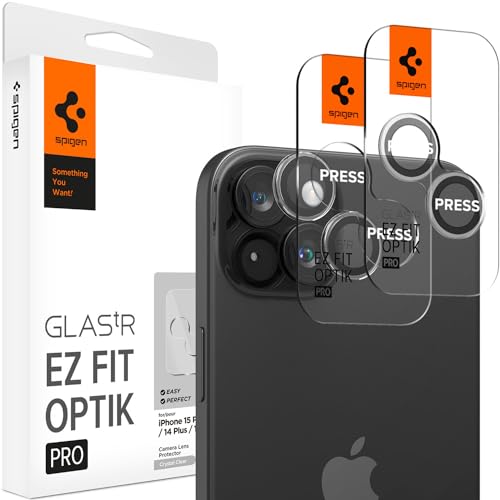 Spigen iPhone 15/15 Plus / 14/14 Plus Kamera Objektiv Glas Schutz Glas.tR EZ Fit Optik Pro (2 Stück) Crystal Clear - AGL06918 – Ansicht 1
