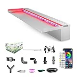 LONGRUN Stainless Steel Waterfall Spillway, APP Control Multi-Color LED Light Outdoor Pool Fountain, Water Spillway Koi Pond Waterfalls Fountains Kit for Garden Patio Swimming Pool Decoration-35.4