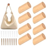 Wooden Coat Hooks Wall Mounted, 8 Pcs Wood Wall Hooks for Hanging, Wooden Coat Pegs Hanger Rack for Clothes Hat Towel Robe Hook in Entryway Bedroom Hallway Bathroom, with Screws