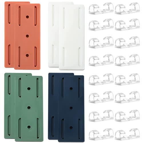 8 PCS Fijador de Enchufe de Escritorio Autoadhesivo, Soporte de Regleta con 16 Clips Organizadores de Cables, Soporte de Tira de Alimentación, Titular de la Regleta para Enrutador WiFi, Enchufe