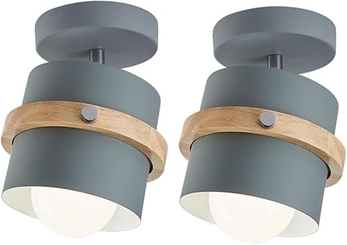 AAHOME 2 Pack Ceiling Spots Light, Adjustable Surface Mounted Downlight Wood Semi Flush Mount Ceiling Lamp, Cylindrical Hallway Ceiling Light Fixture For Corridor Gallery Display Kitchen(Color:Gray)