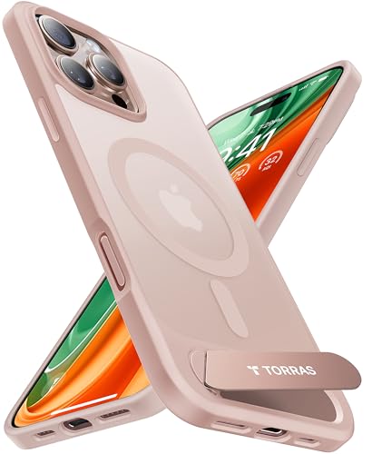 TORRAS for iPhone 16 Pro Max Case [Durable Titanium Stand] [25W Wireless Charging] [TOP 19N Magnetic] [12FT Drop Protection] for iPhone 16 Pro Max Cover - Rose Gold