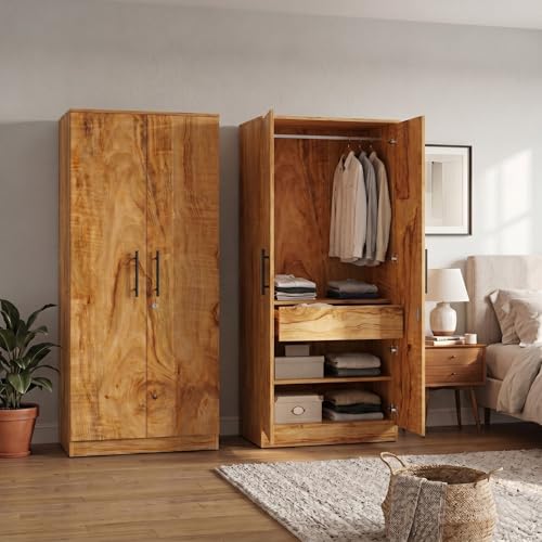 Image of FFO Matrix 2 Door Wardrobe with 2 Drawers | Multi-Purpose Wardrobe Organizer with Shelves | Engineered Wood Cupboard for Living Room, Bedroom & Office | Modern Sideboard Storage Unit Coach Wood DIY.
