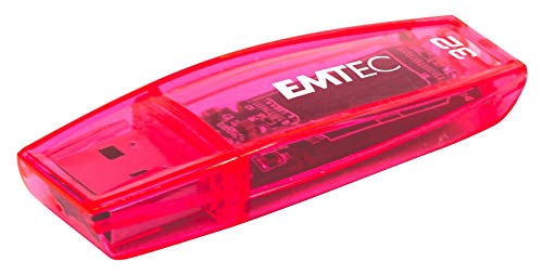 EMTEC USB 2.0 C410 Drive , 32 Gb pamięci flash, odczyt 5Mb/S, zapis 15 Mb/S, kompatybilny z USB 2.0, USB 3.0, przezroczysty neonowy fluorescencyjny z kapturem, opakowanie 3 szt