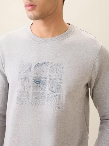 Image of Park Avenue Men Full Sleeve Slim Fit Print Pattern Cotton Polyester Blend Regular Neck Regular Neck Casual Sweatshirt