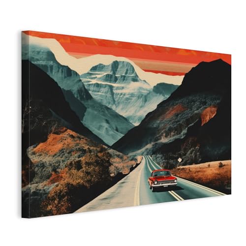 Tableau sur toile montagne 120x80 cm route au coucher de soleil Wallero