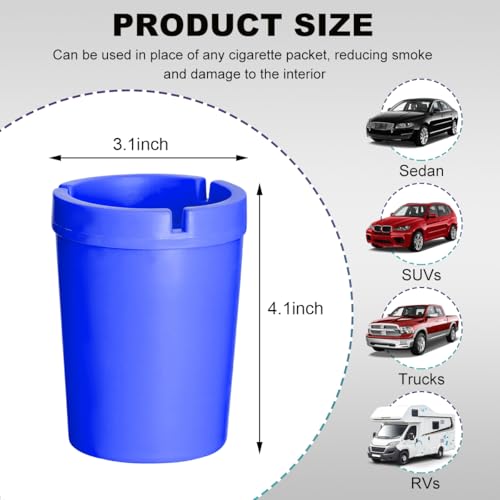 Image of Ohleats Car Ashtray, Smokeless Smellproof Windproof Self-Extinguishing Auto Ashtray, Portable Mini Vehicle Cigarette Trash Can Fits Most Cup Holder for Home Office, Car Accessories (Blue)