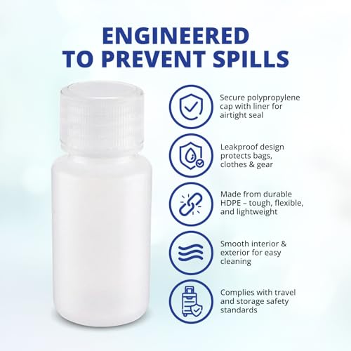United Scientific™3 Oz Travel Bottles for Toiletries - Leak Proof Toiletry Bottles with Lined Polypropylene Lid - TSA Approved Travel Containers, Clear Screw Top Small Bottle for Liquids, Pack of 6 - Thumbnail 2