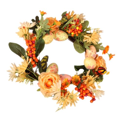 UTHCLO Couronne de Pâques Suspendue Réaliste Fleurs Artificielles Décoration Entrée et Fenêtre pour Fête de Printemps Ornement Mural Créatif pour Ambiance Festive