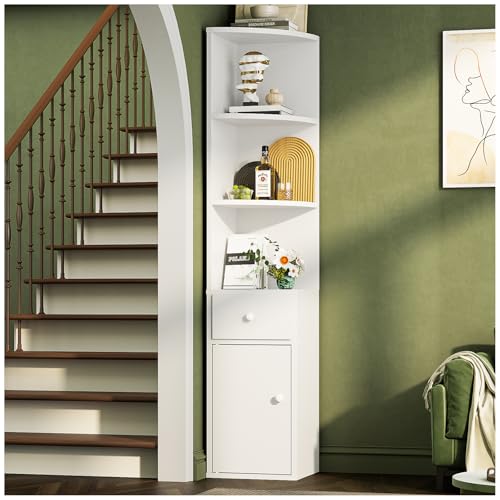 Catálogo para Comprar On-line Estantes esquineros los más recomendados. 45 Simple Wisdom Librero,Esquinero de Madera,Librero Organizador con Cajones y Mueble Multifuncional,Librero Esquinero,Mueble Organizador Fácil de Instalar, Librero Minimalista para...