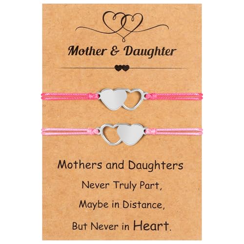 Image of EOBOH Mother's Day Gift Bracelets, Mother's Day Bracelets Adjustable Hearts Mother Daughter with Card, Love Mothers Day Gifts for Grandma Daughter Accessories
