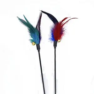 Sichumaria Cat Toys for Pets?, 2 PCS Interactive Cat Toy Feather Stick with Loud Bell 19.7