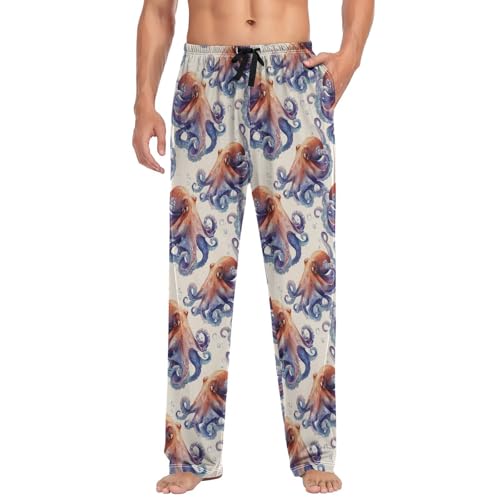 Aflyko Ocean Men's Pajama Pants Sea Octopus Vintage Pjs Sleepwear Bottoms - Main Image
