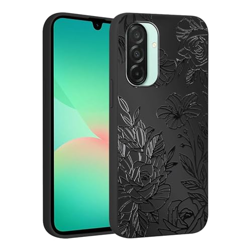 lioscre Cute Flower Floral Phone Case for Samsung Galaxy A26 5G 6.64", Aesthetic Coquette Black Pattern Print Design Case Soft Slim Shockproof TPU Protective Funda Cover for Women Girls