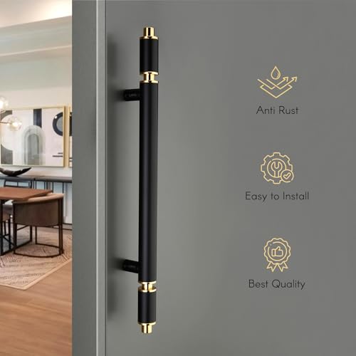 Image of LAPO 20 Inch Stainless Steel Pull Handle for Main Door | Black PVD Gold Finish Heavy Duty Door Handle | Hole to Hole Size 12 Inch | Stylish & Durable Entrance Handle | 3 Year Warranty