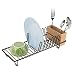 mDesign Compact Modern Kitchen Countertop, Sink Dish Drying Rack, Removable Cutlery Tray - Drain and Dry Wine Glasses, Bowls and Dishes - Metal Wire Drainer in Bronze with Natural Bamboo Caddy