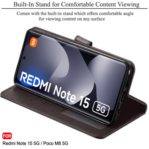 Image of TheGiftKart Flip Back Cover Case for Mi Redmi Note 15 / Note 15 SE /Poco M8 5G | Dual-Color Leather Finish | Inbuilt Stand & Pockets | Wallet Style Flip Back Case Cover (Faux Leather, Coffee & Brown)