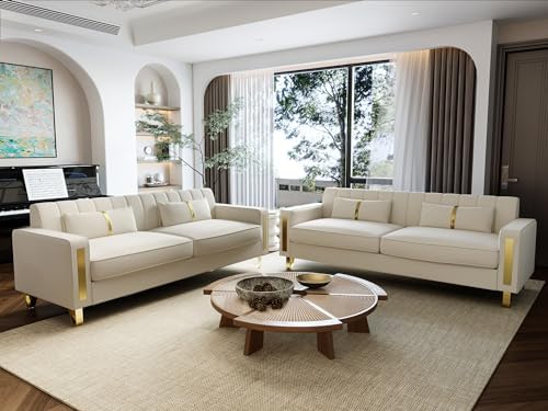 2-Piece Loveseat Couch Set for Living Room, 86" Beige 3-Seater Ve...