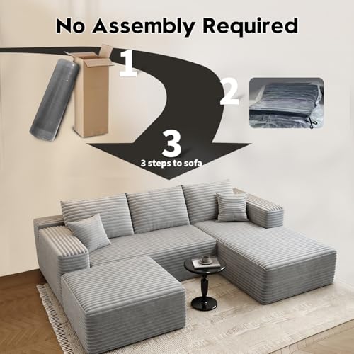 Image of 107.5 inch Cloud Modular Sectional Couch with 1 Ottoman,Modern Minimalist Upholstered Couches, Comfort U Shaped Sofa for Living Room,Deep Seat Corner Couch,No Assembly Required (Grey,Right Facing Chaise)