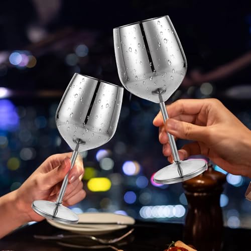 Lot de 4 verres à vin en acier inoxydable argenté nomade
