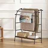 Free Standing Towel Racks for Bathroom, 33.5' H x 25.6' L Blanket Storage for Living Room, 3 Tier Blanket Ladder Holder Organizer, Towel Drying and Display Rack with Shelf, Next to Tub or Shower