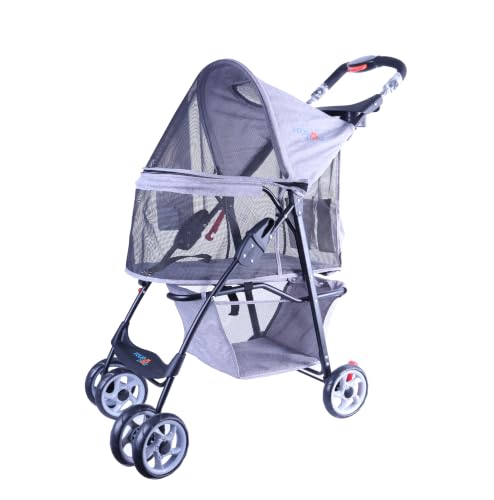 Image of Full-Window pet Stroller 4 Wheels for Cats & Dogs, with Storage Basket,Cup Holder, Travel Puppy /Cats Stroller.Gray