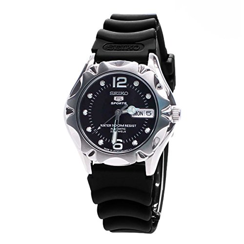 Seiko 5 Sports Black Dial Black Rubber Unisex Watch SNZ453J2