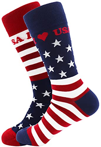 Sock Society USA Flag American Unisex Men Women Fun Dress Casual Pattern Crew Funny Stars and Stripes Socks ComboB (2-pack)