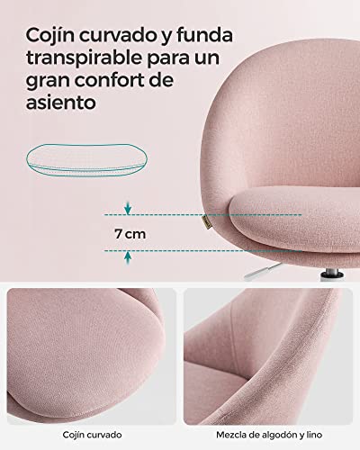 Miniatura 6 de SONGMICS Silla de Oficina en Casa, Silla Giratoria de Algodón y Lino, Silla de Escritorio, Acolchada con Espuma, Altura Ajustable, para Estudio, Dormitorio, Rosa Jalea OBG020P01