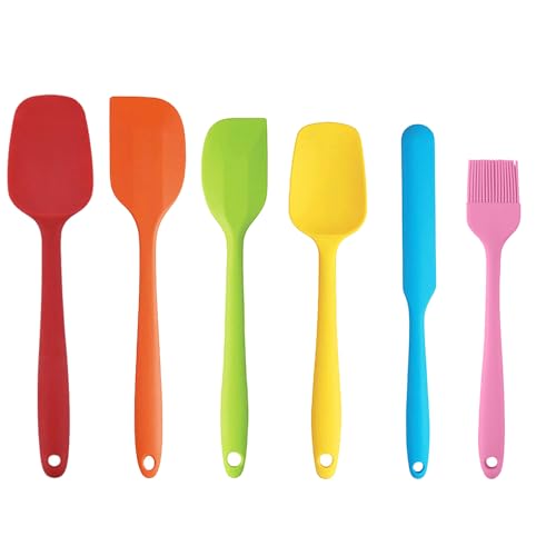 Silicone Spatula 6 Pcs High Heat Resistant One Piece Seamless Design Rubber Spatulas Set,Non-Stick Baking Silicone Spatula Kitchen Utensils for Baking, Cooking and Mixing