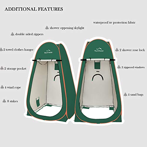 Image of Your Choice Pop Up Shower Tent 47.2 inch Wx74.8 /82.7 inch H Privacy Changing Tent | Waterproof Silver Coating Portable Shelter with Carry Bag for Camping, Beach, RV, Hiking, Fishing