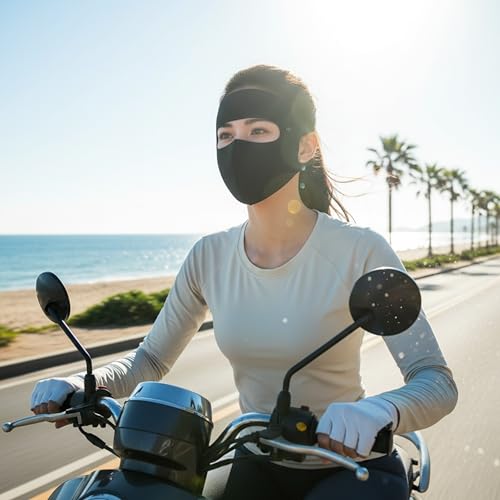 Image of Tomorrow Fashion Full Face Mask for Sun Protection, 3D Face Cover for Women, UPF 50+ Summer Face Mask for Women, Breathable Ice Silk Cooling Sun UV Face Reusable Mask for Biking, Driving BLACK
