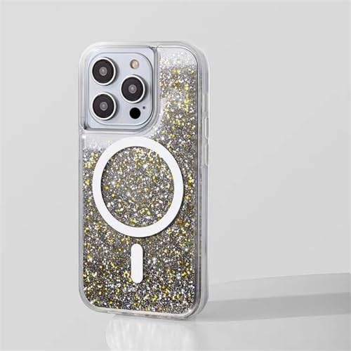 Coque iPhone 15 Pro de sable mouvant liquide à paillettes néon T2 transparente rigide