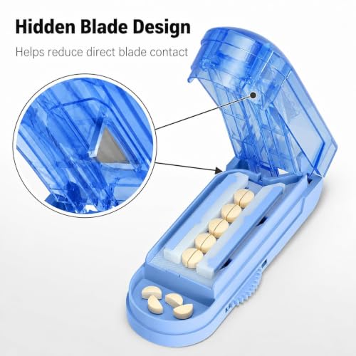 Image of ONE PIX Pill Cutter Splitter for Small and Tiny Pills, Multiple Pill Splitter with Centering Device & Hidden Blade, Adjustable Tablet Cutter for Large Pills, Seniors, Pets, Blue