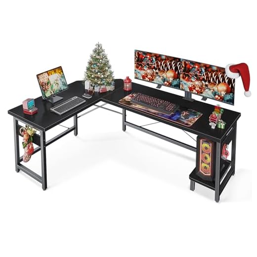 ODK Escritorio en Forma de L, Mesa de Ordenador, Escritorio Grande, Mesa esquinera Estable para Juegos, Estante para la Caja del Ordenador, Espacio útil Extra Grande, 163×120cm, Negro