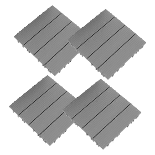 KONTONTY 4pcs Plastic Interlocking Deck Tile Outdoor Flooring for Patio Balcony Self-assemble Imitation Wood Floor Slabs