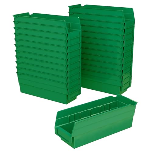 Image of Akro-Mils 30120 Plastic Shelf Bins, Heavy Duty Storage Bins for Garage, Closet, and Drawer Organization, 12 inch x 4 inch x 4 inch, Green, 24-Pack