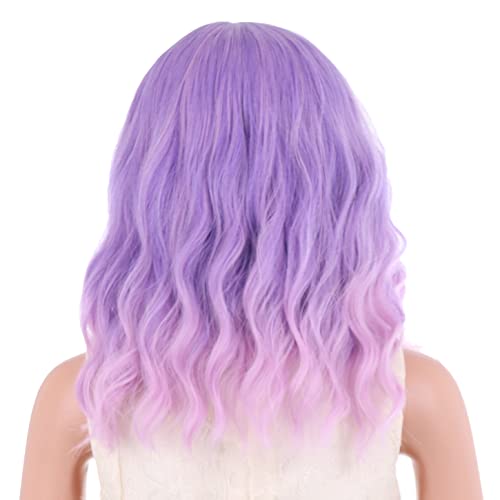 Image of PATTINUM Purple Wig Kids Child's Wig Short Curly Wig Lavender Purple Wigs for Kids Light Purple Pink Wigs with Bangs Synthetic Hair (Purple Ombre Pink)