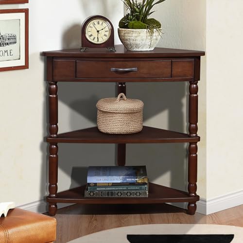 BFJDM 33.86" Corner Table, Wood 3 Tier Triangle Side Table