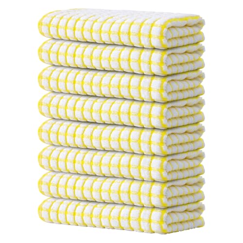 Kitinjoy Cotton 8 Pack Terry Kitchen Towels, Yellow